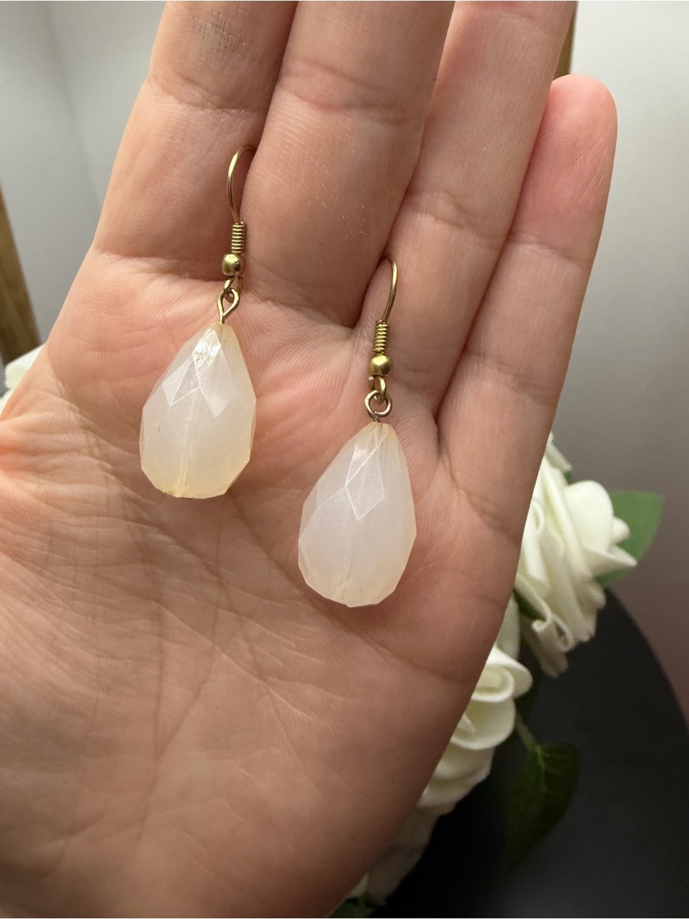 Gold Hook Rose Quartz Teardrop Earrings - Women Jewelry